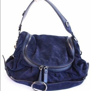 Navy Suede Gucci horsebit hobo